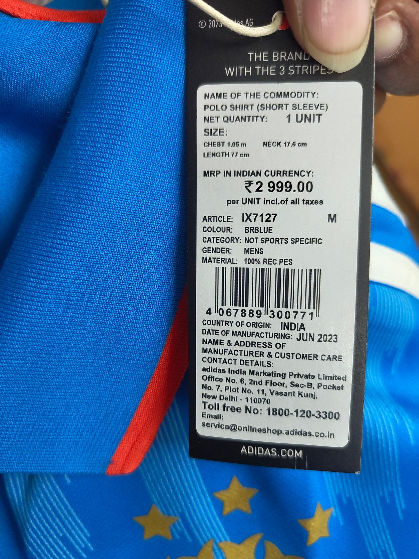 Adidas India Cricket 2023 ODI Jersey